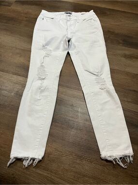 Judy Blue White Distressed Skinny Jeans | Size 7/28 | Raw Hem Stretch Denim